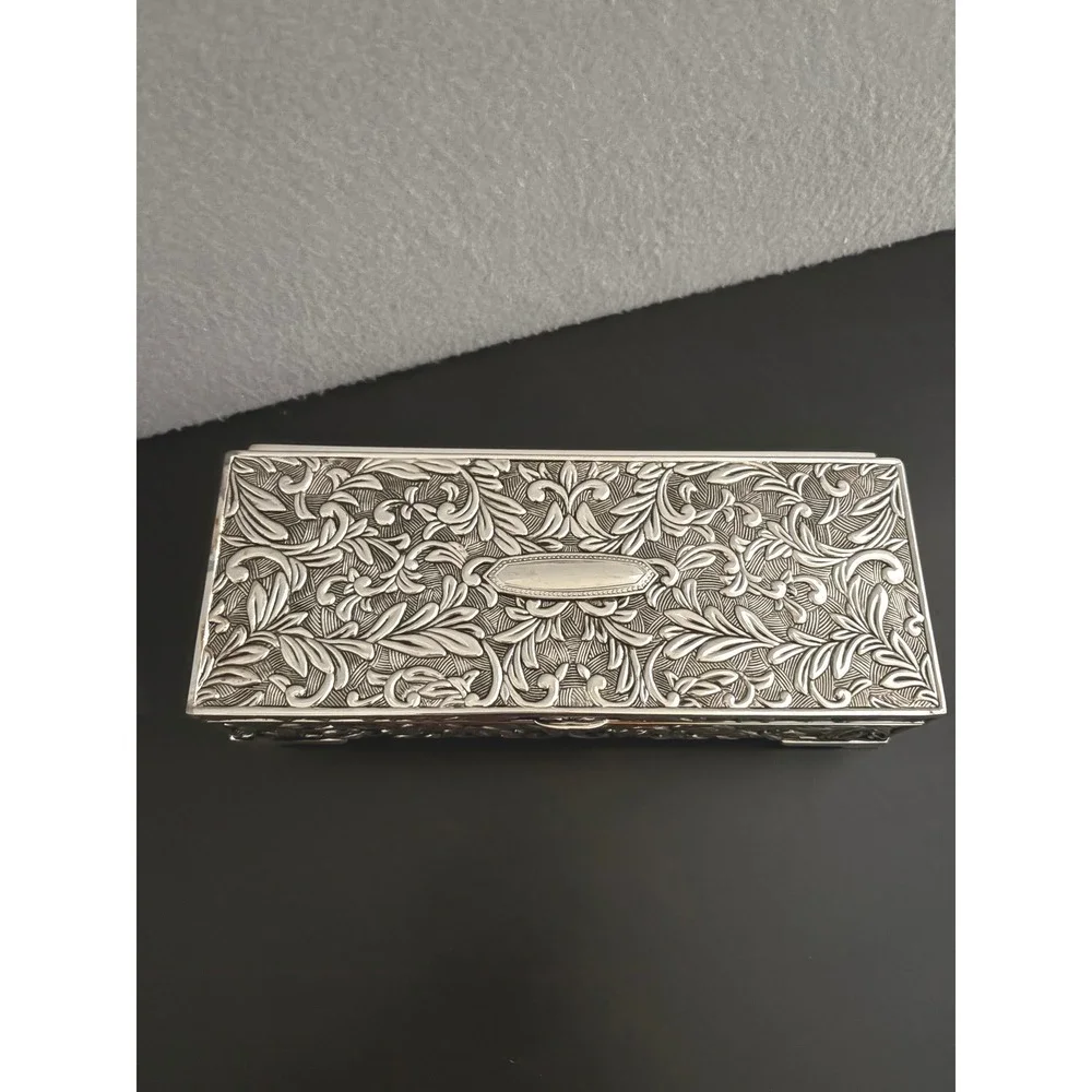 Godinger Silver Art Jewelry Box Oblong Silver Plated Floral Repousse Mirror 1751